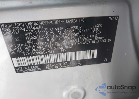 2013 Toyota Rav4 Limited from USA, damaged, VIN 2T3YFREV9DW042582